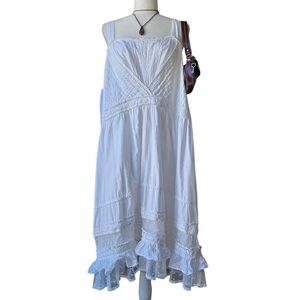 Vintage White Prairiecore Babydoll Dress with Mesh Embroidery Details Size 32W